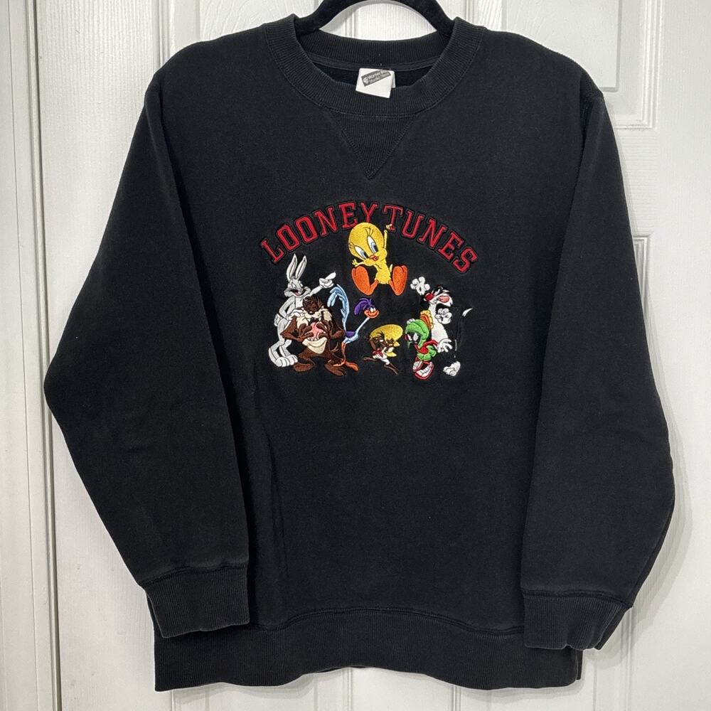Looney Tunes Sweatshirt Mens S Black Warner Bros Studio Store Crewneck Cartoon